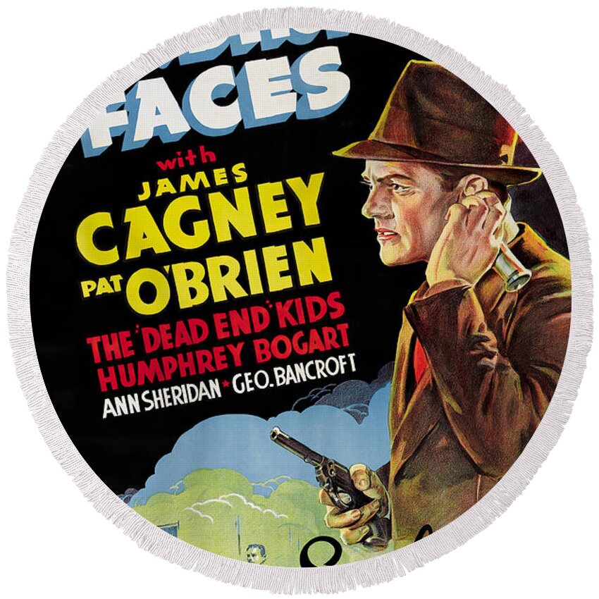 Angels Round Beach Towel featuring the mixed media ''Angels with Dirty Faces'', with James Cagney, 1938 by Stars on Art