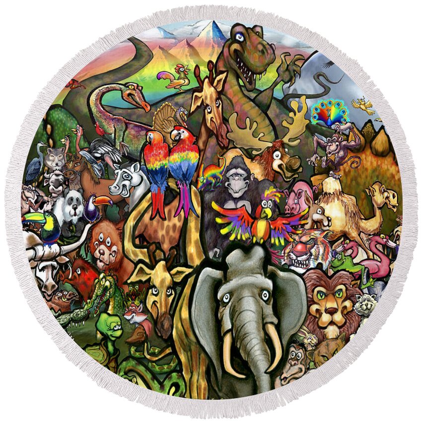 Animals Round Beach Towel featuring the digital art Animals of All Colors Shapes and Sizes by Kevin Middleton