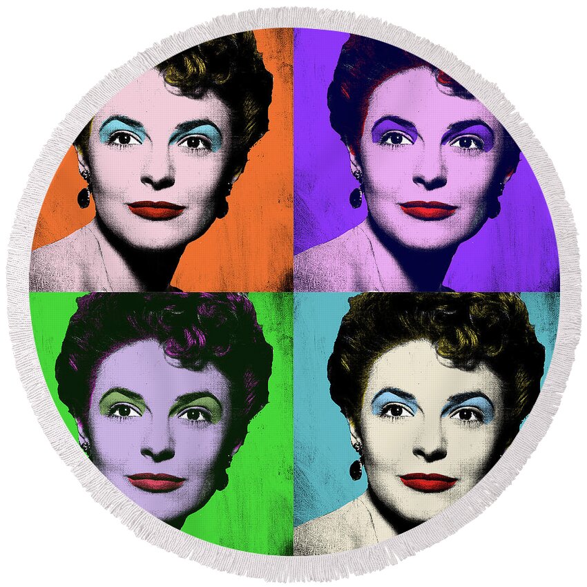 Anne Bancroft Round Beach Towel featuring the mixed media Anne Bancroft Pop art by Movie World Posters