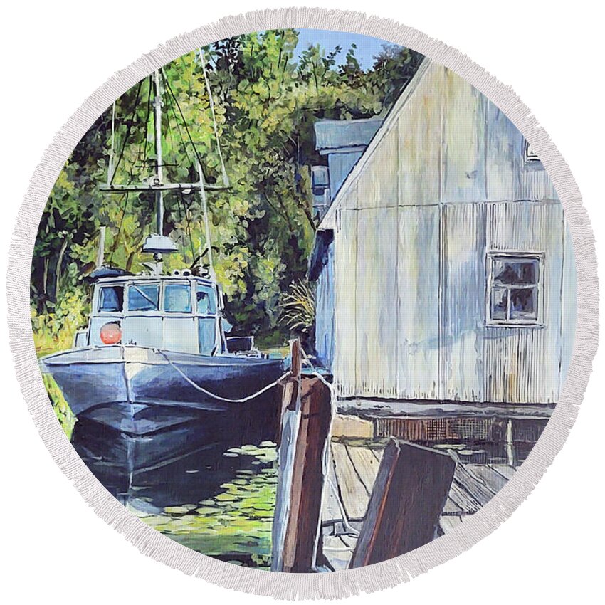 Fishing Boat. Water Round Beach Towel featuring the painting Another Day's Catch by William Brody