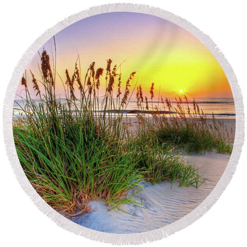 North Carolina Round Beach Towel featuring the photograph Another Stunning Sunrise on the Outer Banks by Dan Carmichael