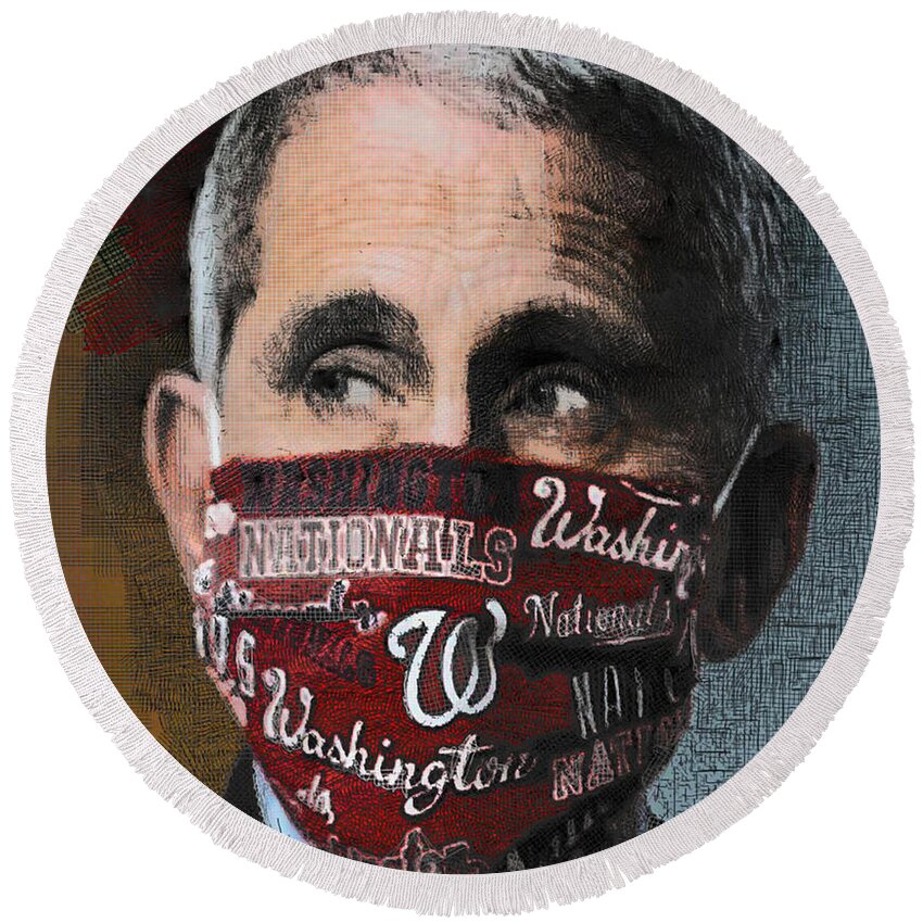 Portraits Round Beach Towel featuring the digital art Anthony Fauci, M.D by Rafael Salazar