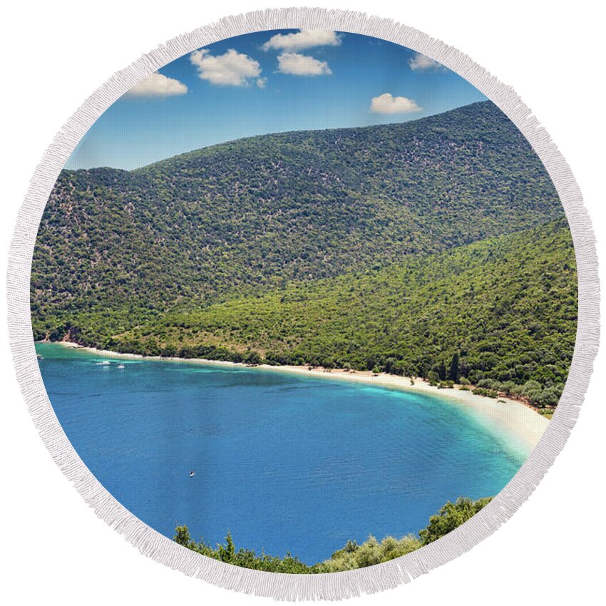 Antisamos Round Beach Towel featuring the photograph Antisamos beach in Kefalonia, Greece by Constantinos Iliopoulos
