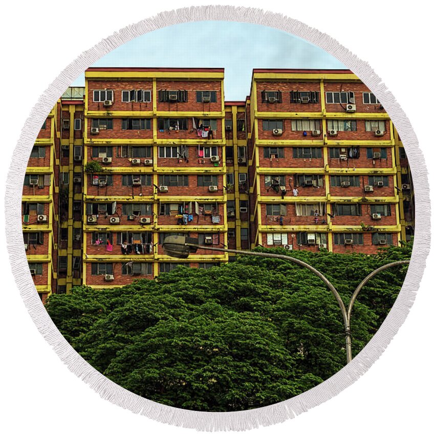 Apartments Round Beach Towel featuring the photograph Apartment Living - Asian Style by Elaine Teague