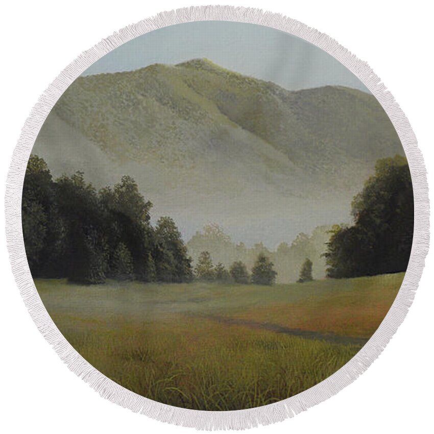 Appalachian Round Beach Towel featuring the painting Appalachian Sandhill Cranes by Charles Owens