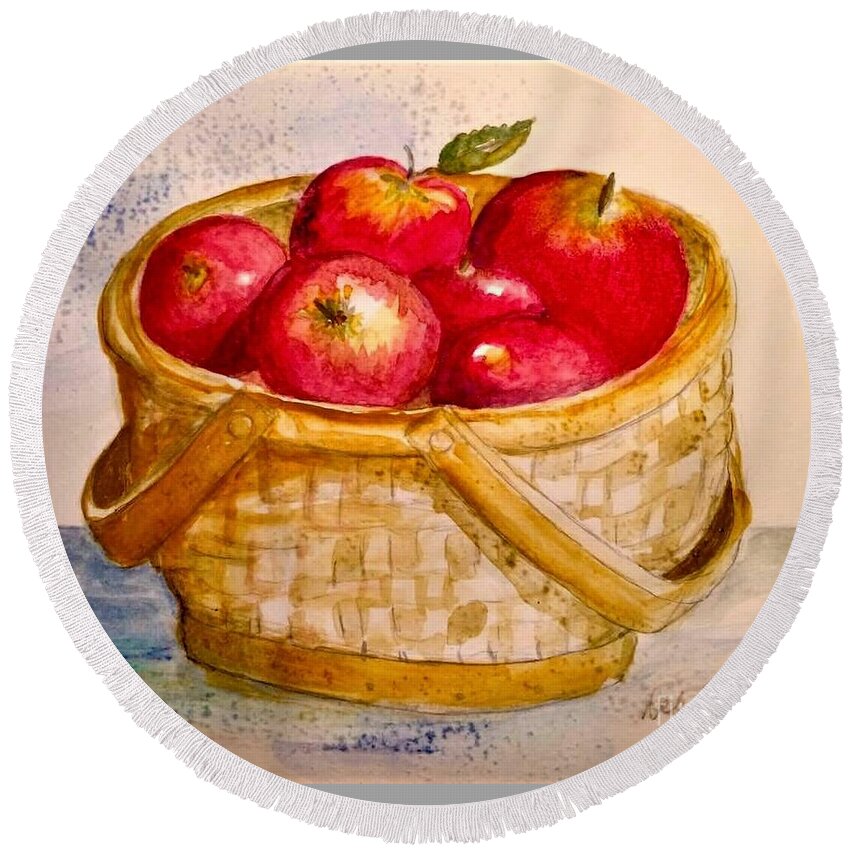 Apples Round Beach Towel featuring the painting Apple Basket by Deb Stroh-Larson