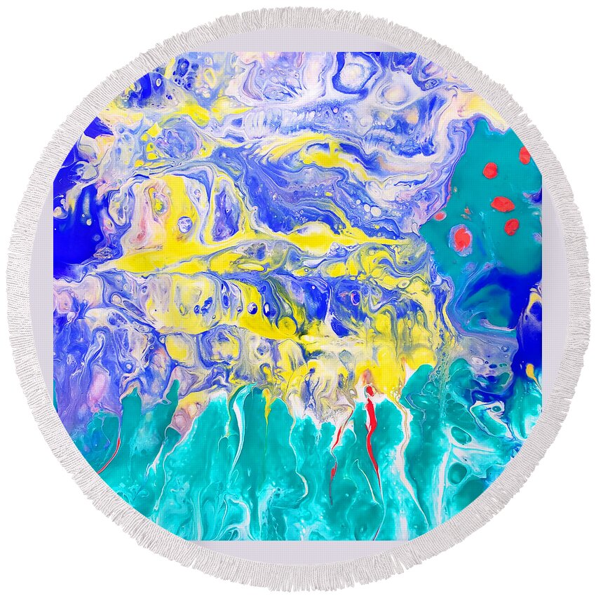 Abstract Round Beach Towel featuring the painting Apple Beach by Christine Bolden