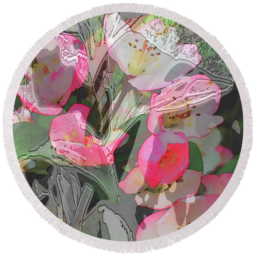 Flowers Round Beach Towel featuring the digital art Apple Blooms at Easter by Nancy Olivia Hoffmann
