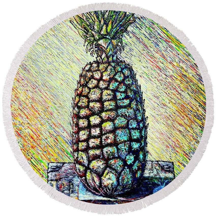 Still Life Round Beach Towel featuring the painting Apple ..of the pine by Viktor Lazarev
