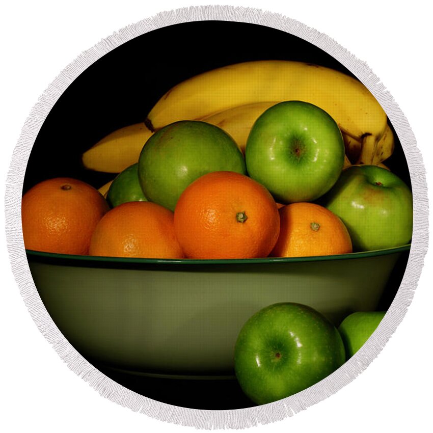 Fruit Round Beach Towel featuring the photograph Apples, Oranges and Bananas 1 by Angie Tirado