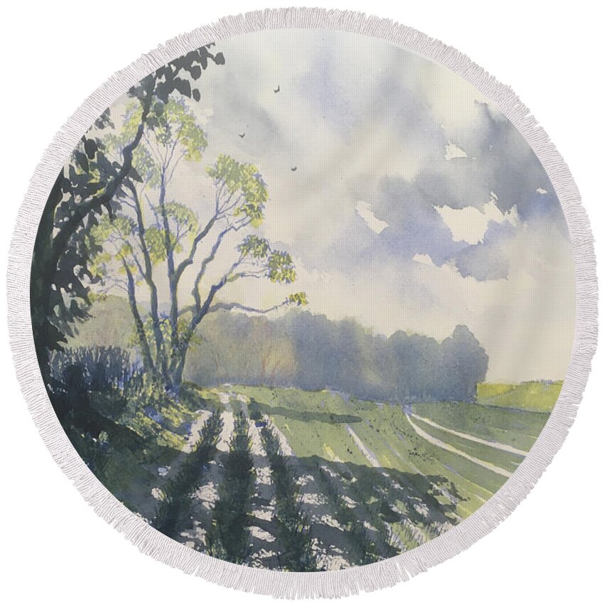 Watercolour Round Beach Towel featuring the painting Approach to Zig Zag Woods by Glenn Marshall