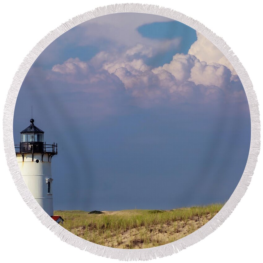 Lighthouse Round Beach Towel featuring the photograph Approaching Storm by David Lee