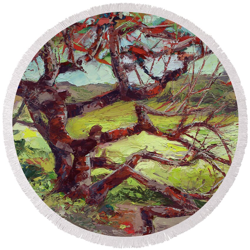 Oil Painting Round Beach Towel featuring the painting Arana Gulch Trail by PJ Kirk