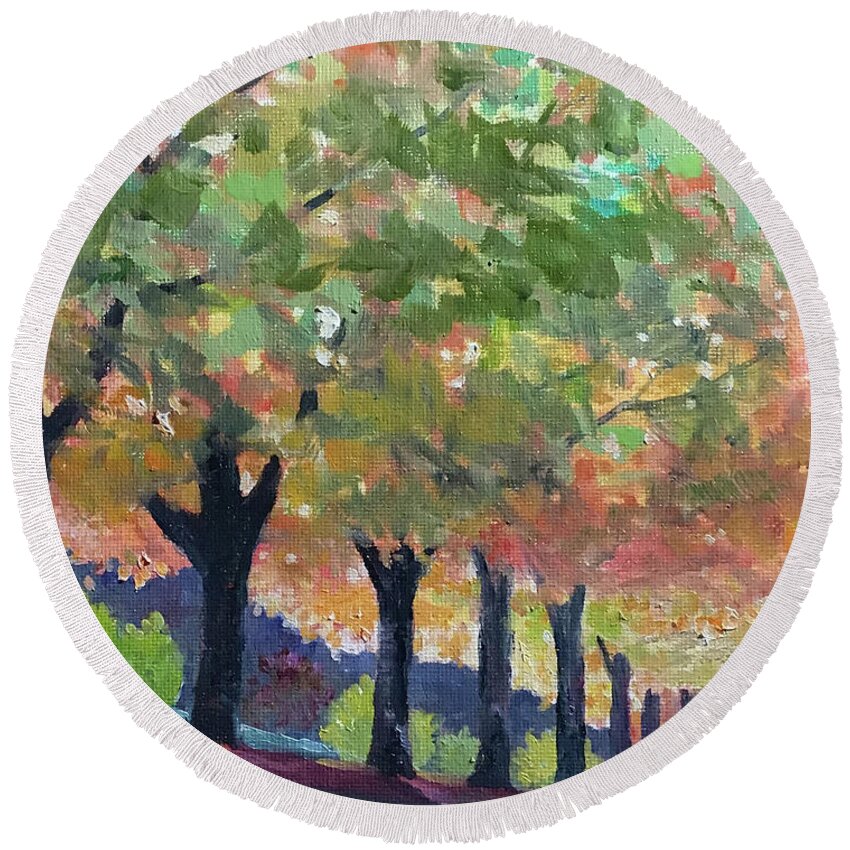 Arboretum Round Beach Towel featuring the painting Arboretum by Anne Marie Brown