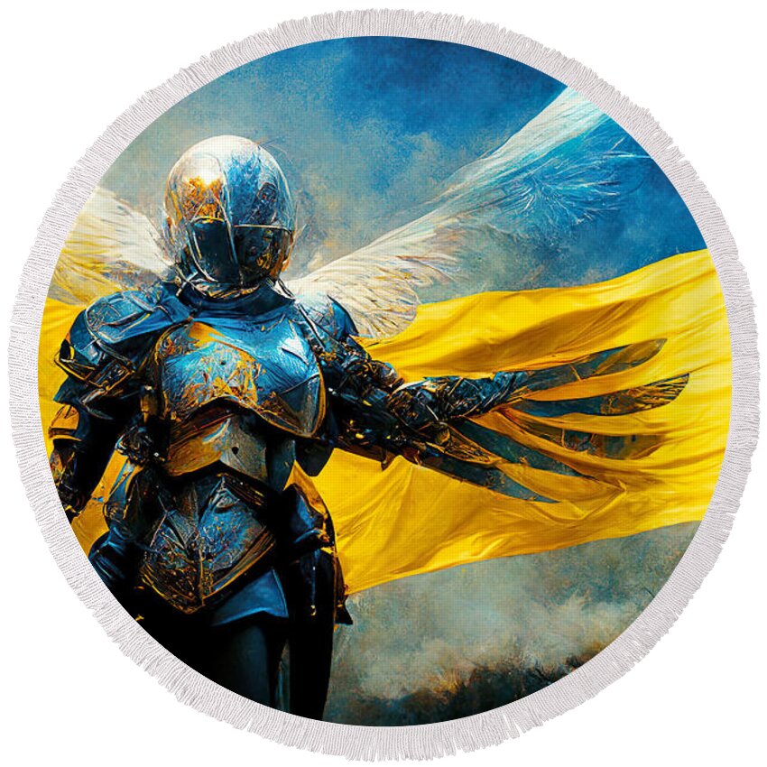 Angel Of Peace Round Beach Towel featuring the painting Archangel of Victory by Vart