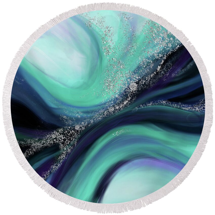 Abstract Round Beach Towel featuring the painting Arctic Azure I by Rachel Emmett