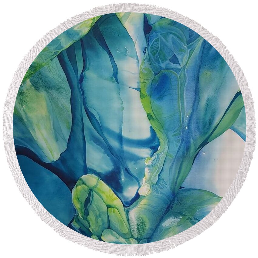 Watercolour Ice Arctic Ecological Blue Abstract Transparent Round Beach Towel featuring the painting Arctic Ice by Donna Acheson-Juillet