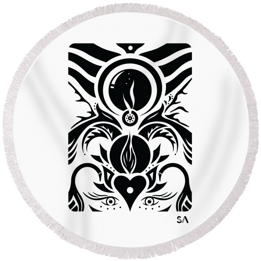 Black And White Round Beach Towel featuring the digital art Aries by Silvio Ary Cavalcante