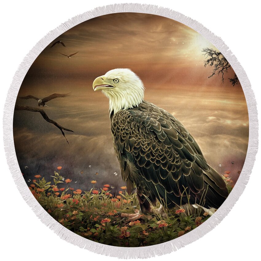 Bald Eagle Round Beach Towel featuring the digital art Ari by Maggy Pease