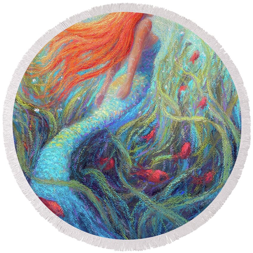 Mermaid Round Beach Towel featuring the painting Ariel the Mermaid Queen by Susan Jenkins