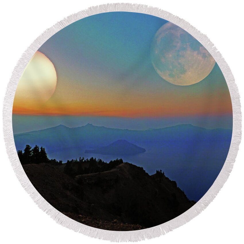 Crater Round Beach Towel featuring the photograph Aries Full Moon by Carl Moore