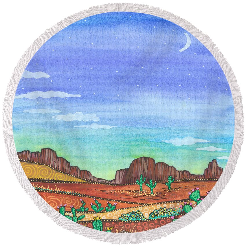 Arizona Landscape Round Beach Towel featuring the painting Arizona Glow by Tanielle Childers