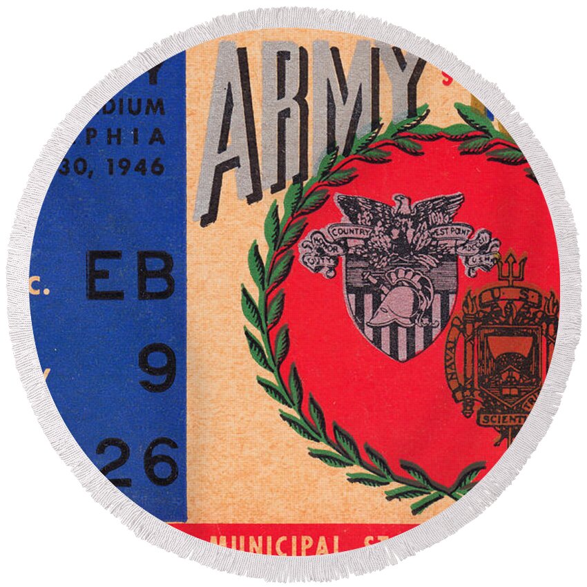 Army Navy Football Art Round Beach Towel featuring the mixed media Army Navy Game 1946 by Row One Brand