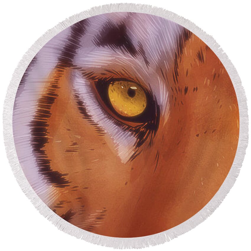 Tiger Round Beach Towel featuring the digital art Art - Eye of the Tiger by Matthias Zegveld