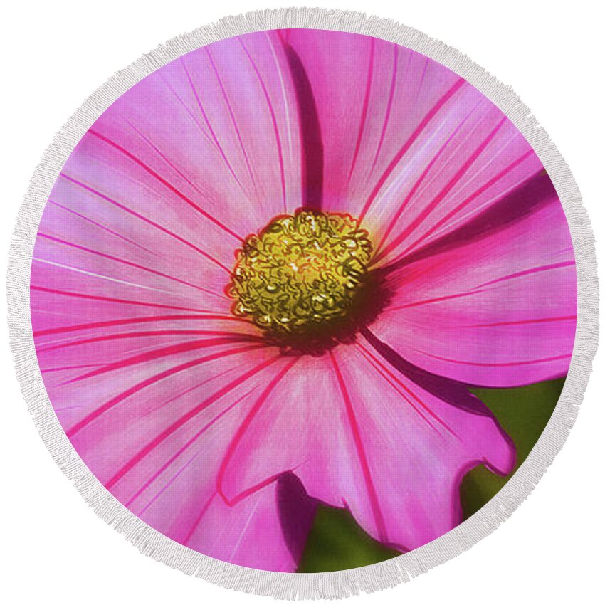Flowers Round Beach Towel featuring the digital art Art - Pink Flower by Matthias Zegveld