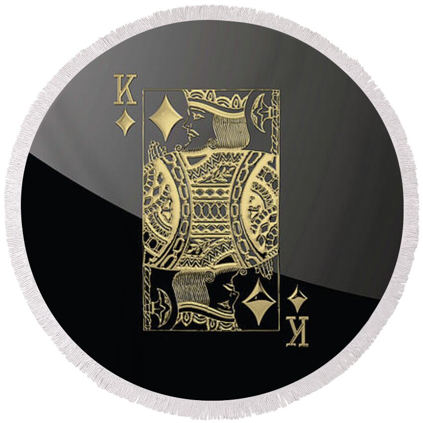 'gamble' Collection By Serge Averbukh Round Beach Towel featuring the digital art King of Diamonds in Gold on Black by Serge Averbukh