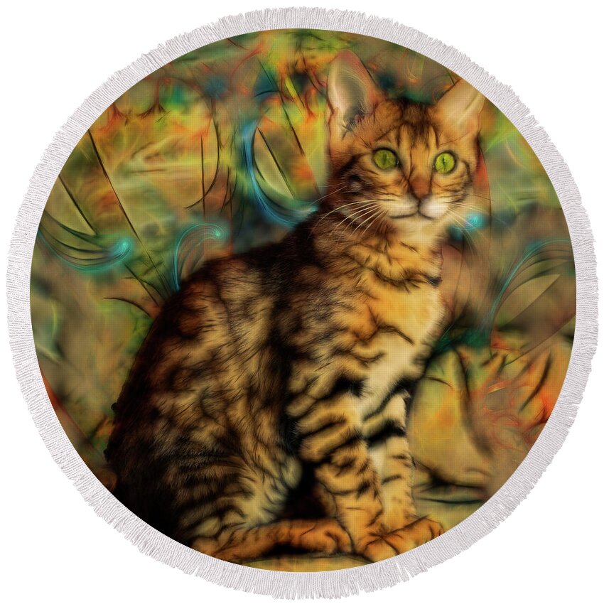 Bengal Kitten Round Beach Towel featuring the digital art Bengal Kitten by Studio B Prints