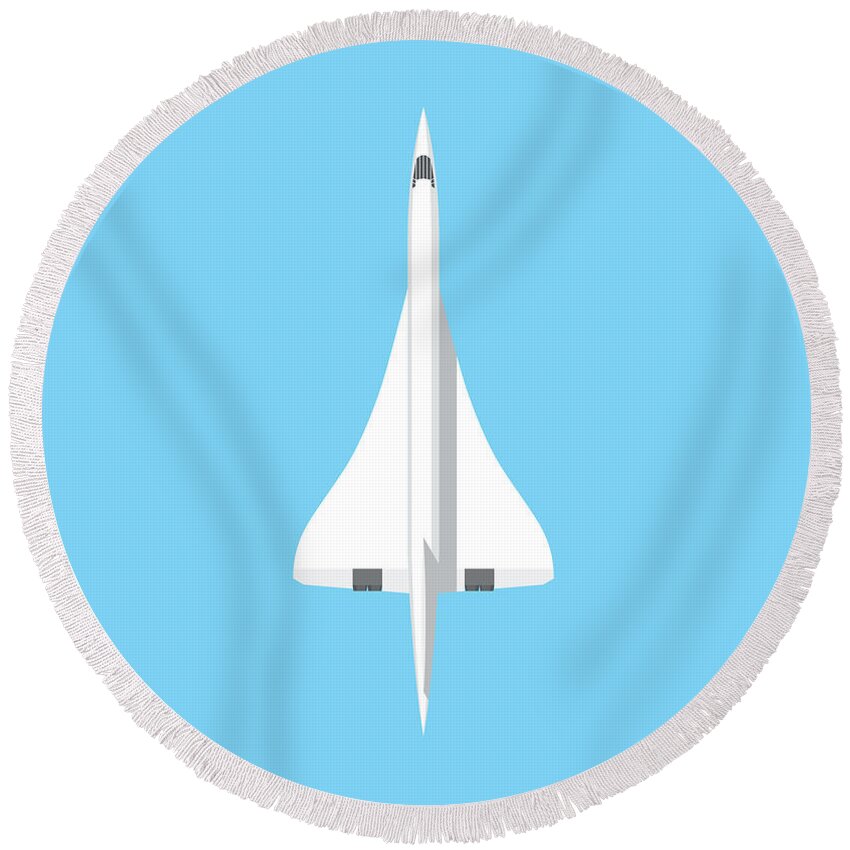 Concorde Round Beach Towel featuring the digital art Concorde jet airliner - Sky by Organic Synthesis