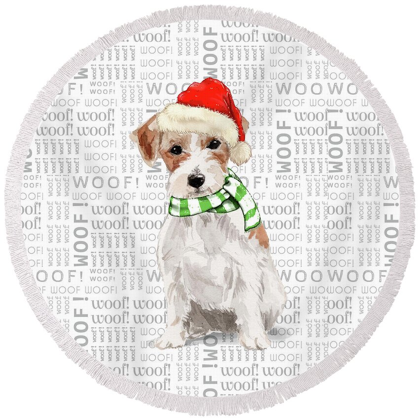  Jack Russell Terrier Round Beach Towel featuring the digital art Jack Russell Dog Christmas by Doreen Erhardt