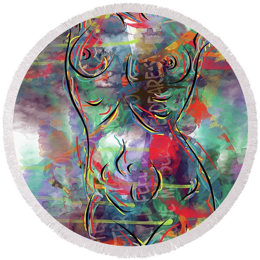 Woman Nude Round Beach Towel featuring the painting All Draping by Mark Ashkenazi