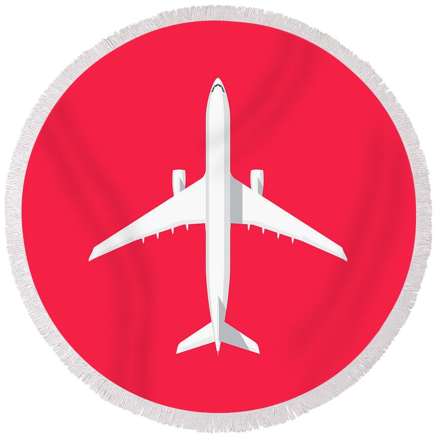 Airplane Round Beach Towel featuring the digital art A330 Passenger Jet Airliner - Crimson by Organic Synthesis