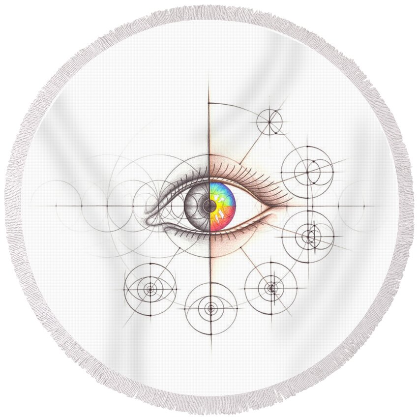 Anatomy Round Beach Towel featuring the drawing Intuitive Geometry Human Anatomy - Eye by Nathalie Strassburg