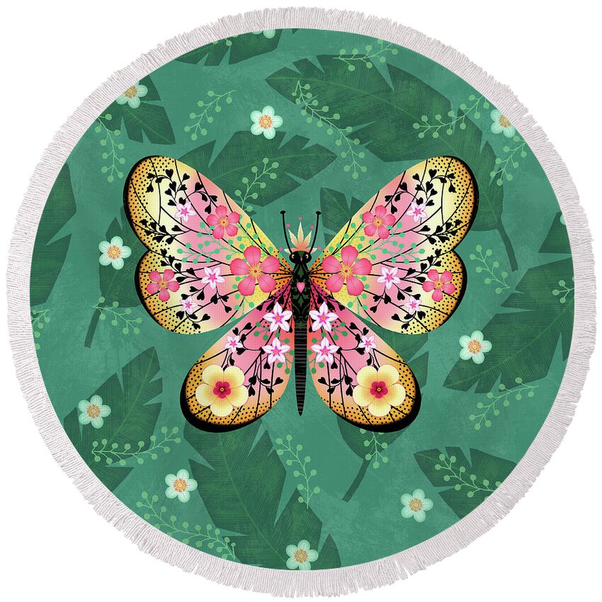 Butterfly Round Beach Towel featuring the digital art Beautiful Butterfly Blessing by Valerie Drake Lesiak