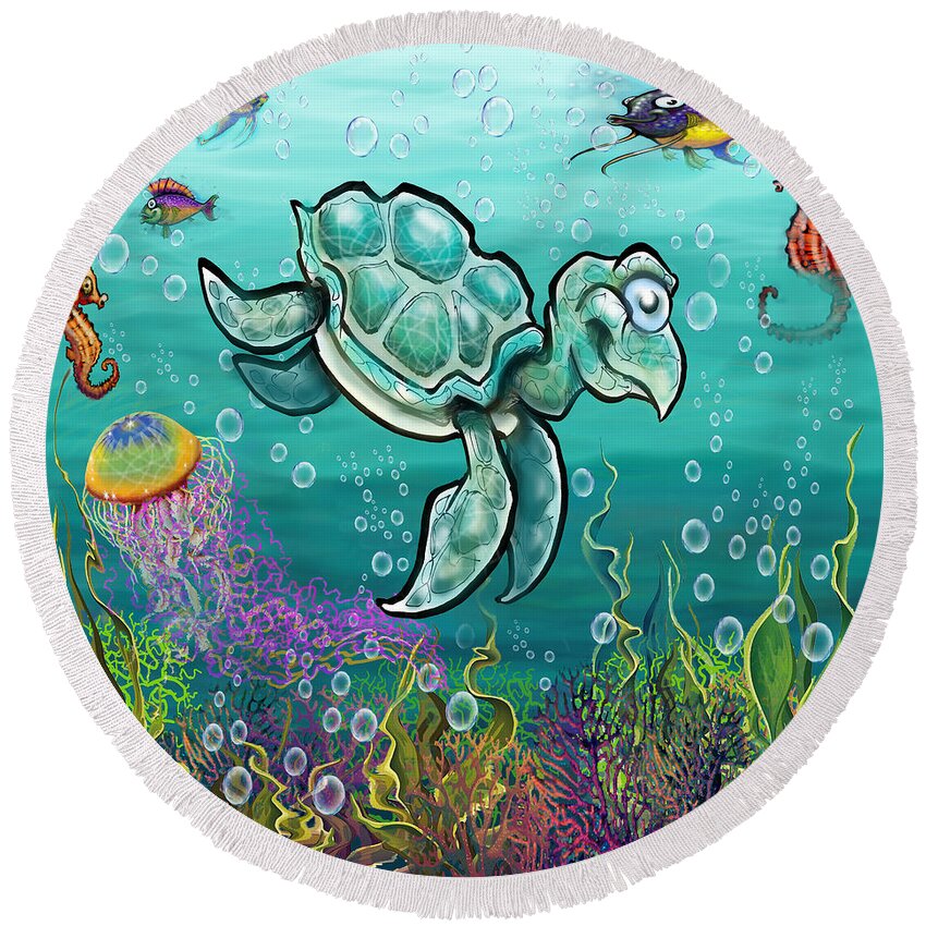 Sea Turtle Round Beach Towel featuring the digital art Sea Turtle and Friends by Kevin Middleton