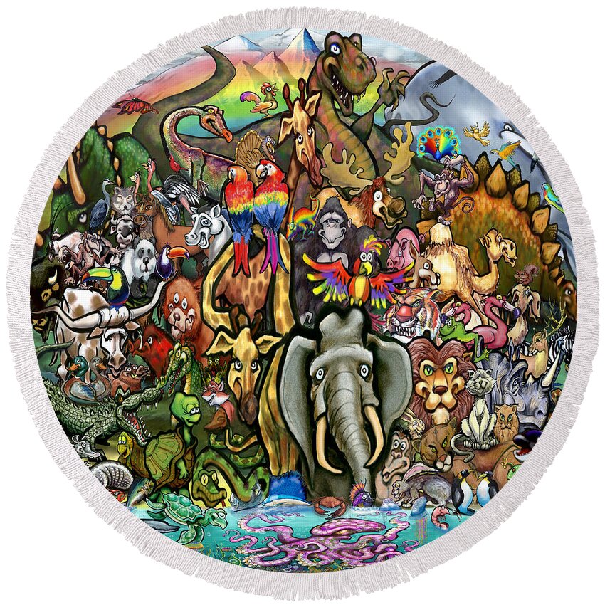 Animal Round Beach Towel featuring the digital art Animals of Planet Earth by Kevin Middleton