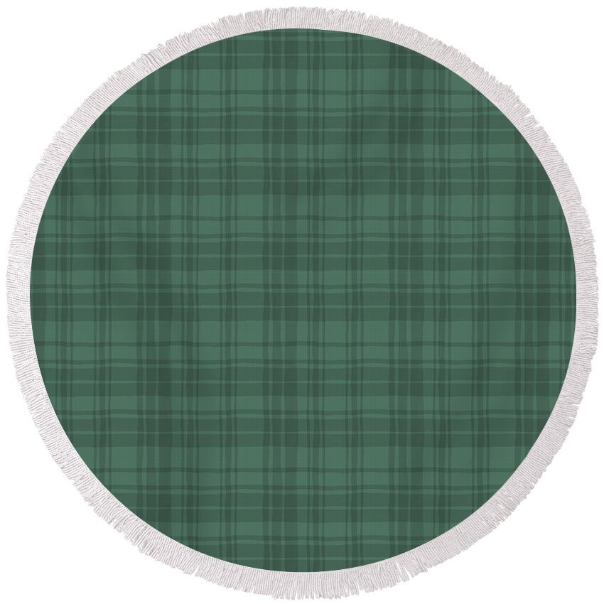 Pattern Round Beach Towel featuring the painting Green Plaid Pattern - Art by Jen Montgomery by Jen Montgomery