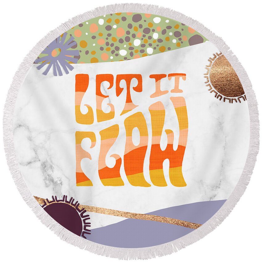 60s Round Beach Towel featuring the painting Let it Flow - Art by Jen Montgomery by Jen Montgomery