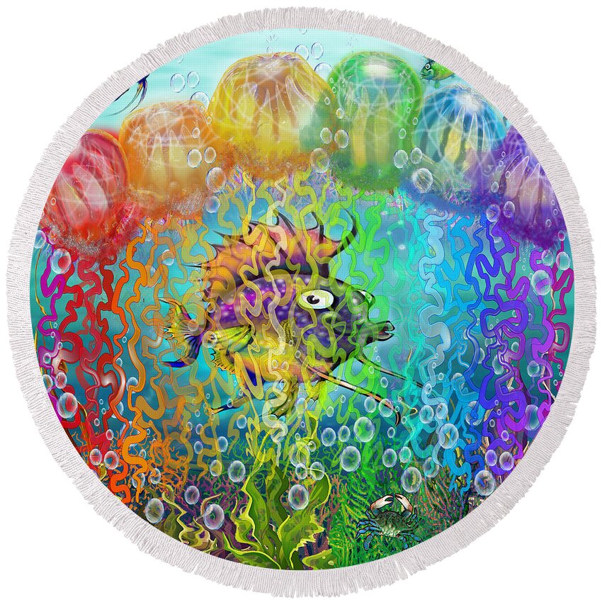 Rainbow Round Beach Towel featuring the digital art Rainbow Tentacles #1 by Kevin Middleton
