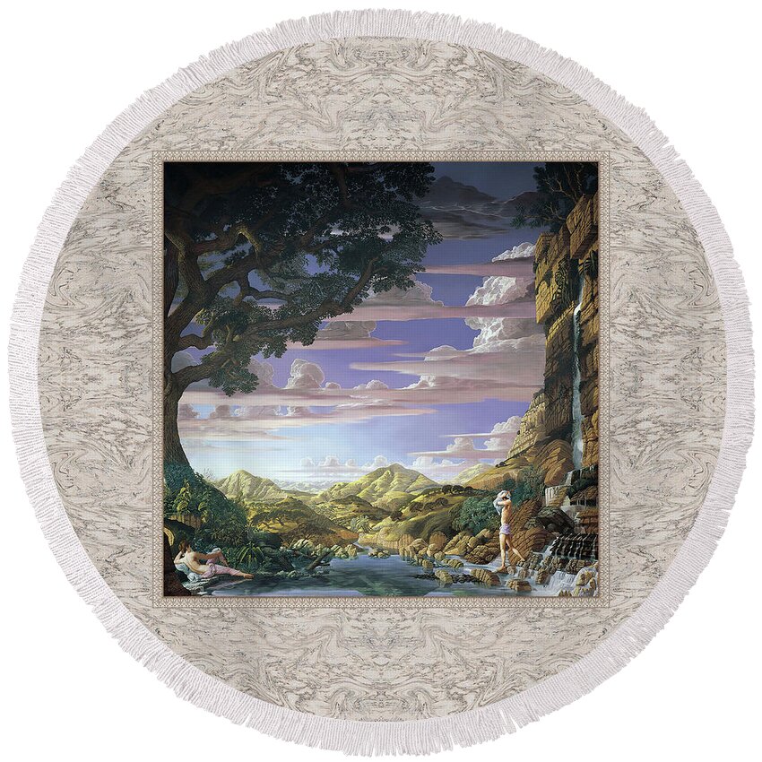 Landscape Round Beach Towel featuring the painting Paradise by Kurt Wenner