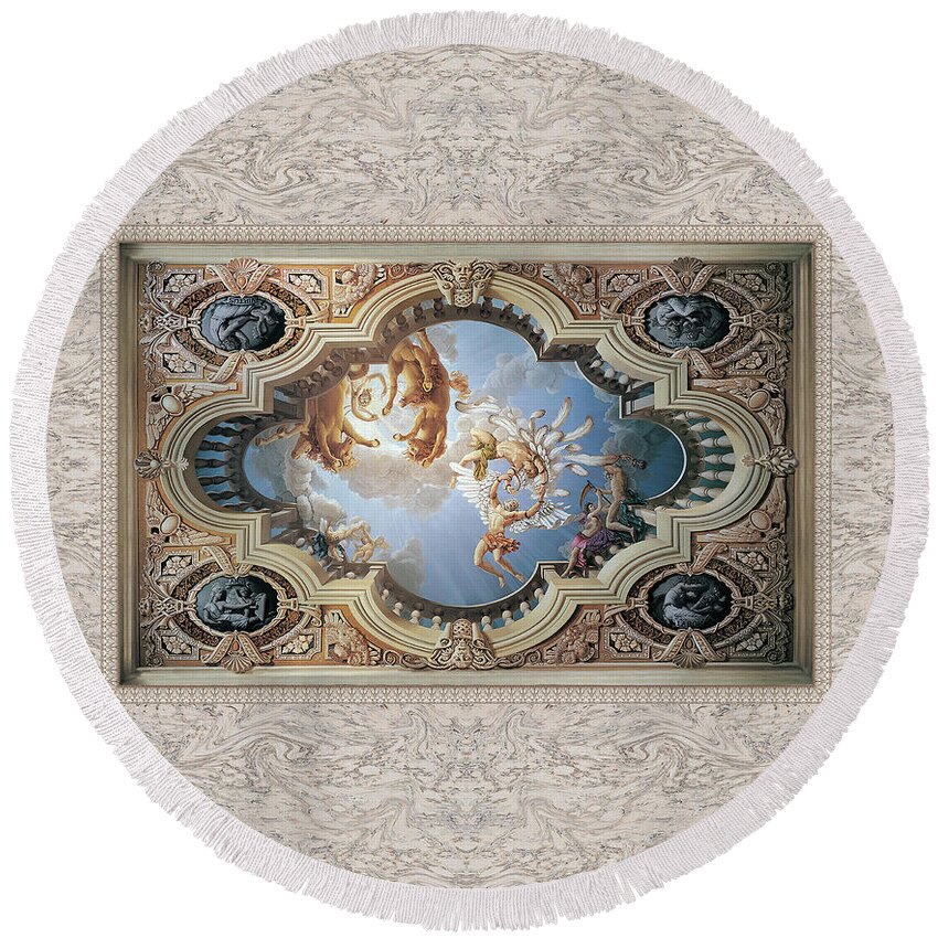 Fall Of Icarus Round Beach Towel featuring the painting Fall of Icarus by Kurt Wenner