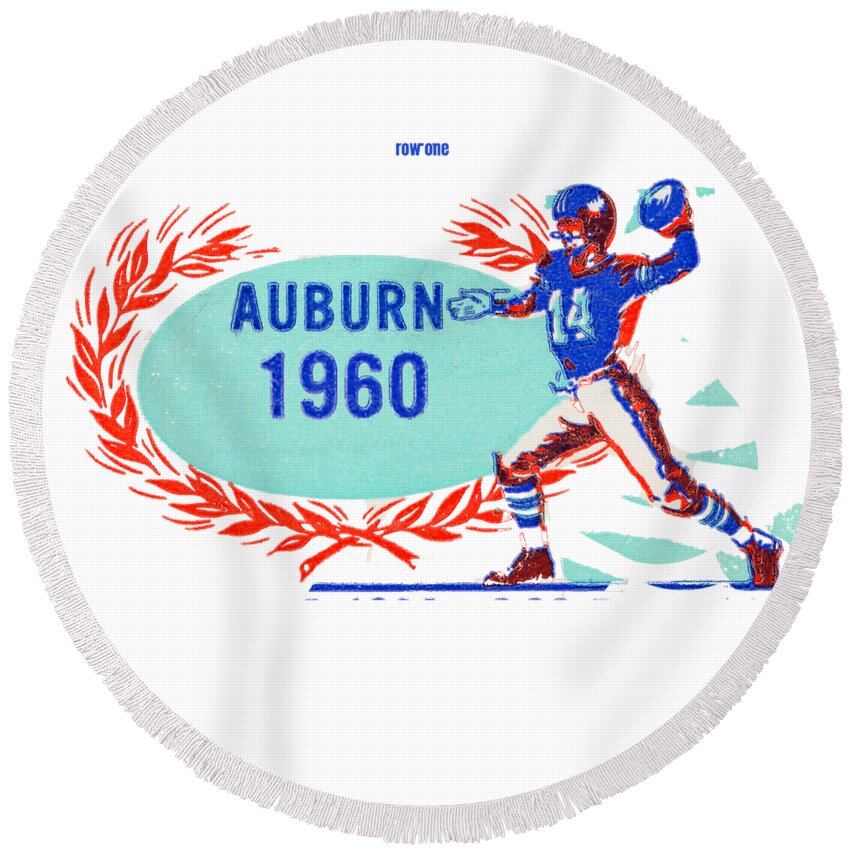 Auburn Round Beach Towel featuring the drawing 1960 Auburn vs. Georgia Tech by Row One Brand