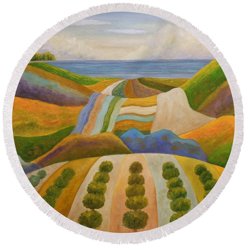 Olive Trees Round Beach Towel featuring the painting Closer Than You Deem by Angeles M Pomata