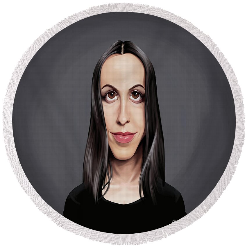 Illustration Round Beach Towel featuring the digital art Celebrity Sunday - Alanis Morissette by Rob Snow