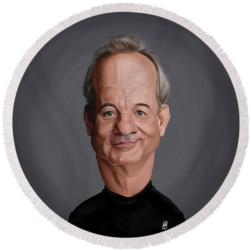 Illustration Round Beach Towel featuring the digital art Celebrity Sunday - Bill Murray by Rob Snow