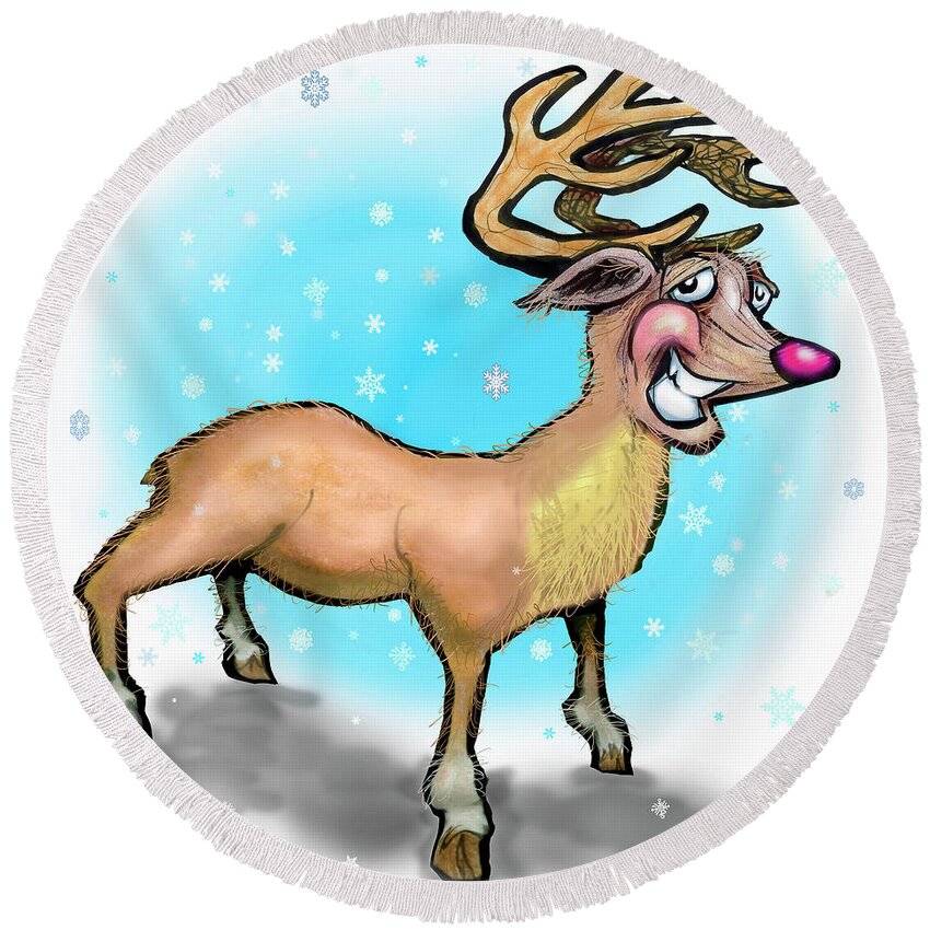 Reindeer Round Beach Towel featuring the digital art Rudolph the Red Nosed Reindeer #1 by Kevin Middleton