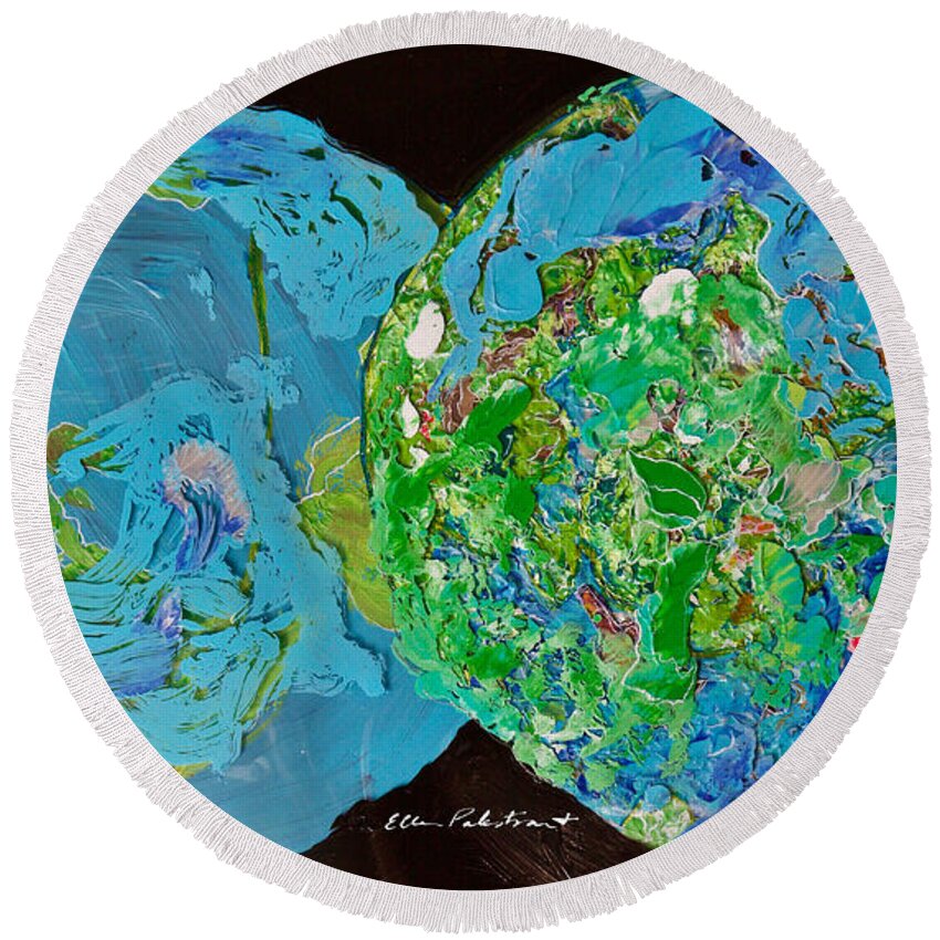 Wall Art Round Beach Towel featuring the painting A Filigree in Blues and Greens - Horizontal by Ellen Palestrant